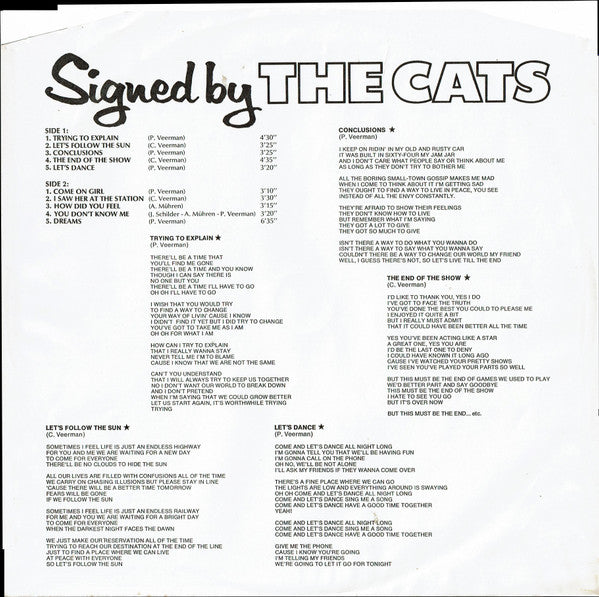 Cats - Signed By The Cats (LP) Vinyl LP Vinyl Very Good (VG) <br> Hoes Good Plus (G+)