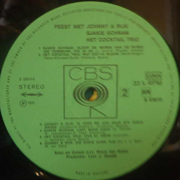 Johnny & Rijk - Feest Met Johnny & Rijk, Sjakie Schram, Het Cocktail Trio (LP) Vinyl LP Vinyl Very Good (VG) <br> Hoes Good Plus (G+)