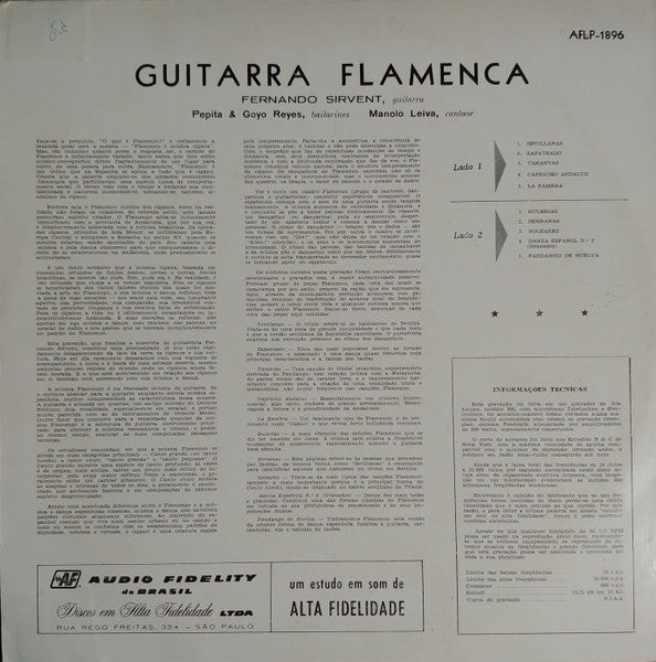 Fernando Sirvent – Guitarra Flamenca (LP) Vinyl LP Vinyl Very Good (VG) <br> Hoes Good Plus (G+)