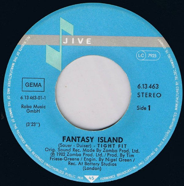 Tight Fit - Fantasy Island Vinyl Singles Vinyl Very Good (VG) <br> Hoes Generic