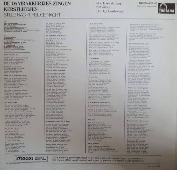 Damrakkertjes - De Damrakkertjes Zingen Kerstliedjes (LP) Vinyl LP Vinyl Very Good (VG) <br> Hoes Good Plus (G+)