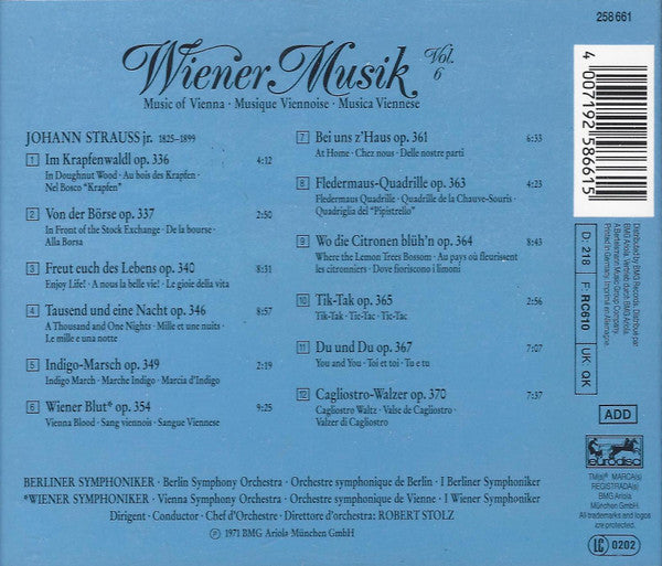 Robert Stolz, Johann Strauss Jr. - Wiener Musik Vol. * (CD) Compact Disc Vinyl Very Good (VG) <br> Hoes Good Plus (G+)