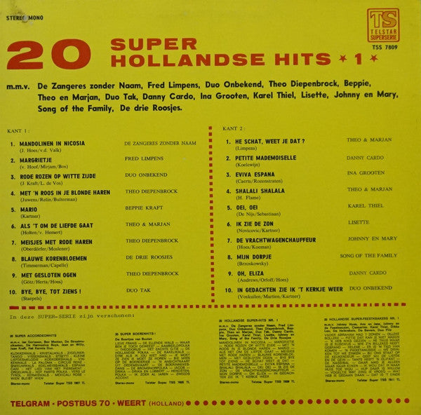 Various - 20 Hollandse Superhits (LP) Vinyl LP Vinyl Very Good (VG) <br> Hoes Good Plus (G+)