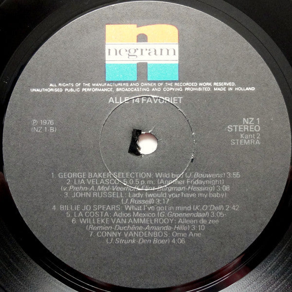 Various - Alle 14 Favoriet (LP) 51368 Vinyl LP Vinyl Very Good (VG) <br> Hoes Good Plus (G+)