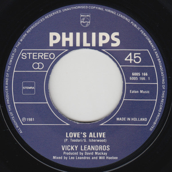Vicky Leandros - Love's Alive Vinyl Singles Vinyl Very Good (VG) <br> Hoes Generic