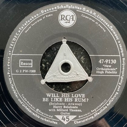 Harry Belafonte - Banana Boat Vinyl Singles Vinyl Very Good (VG) <br> Hoes Generic