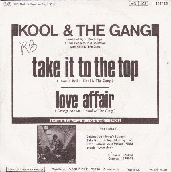 Kool & The Gang - Take It To The Top Vinyl Singles Vinyl Very Good (VG) <br> Hoes Good Plus (G+)