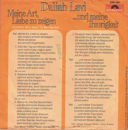 Daliah Lavi - Meine Art, Liebe Zu Zeigen Vinyl Singles