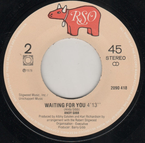 Andy Gibb - Desire Vinyl Singles Vinyl Very Good (VG) <br> Hoes Good Plus (G+)