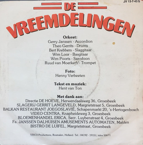 Vreemdelingen - De Kienkaart Vinyl Singles Vinyl Very Good (VG) <br> Hoes Good Plus (G+)