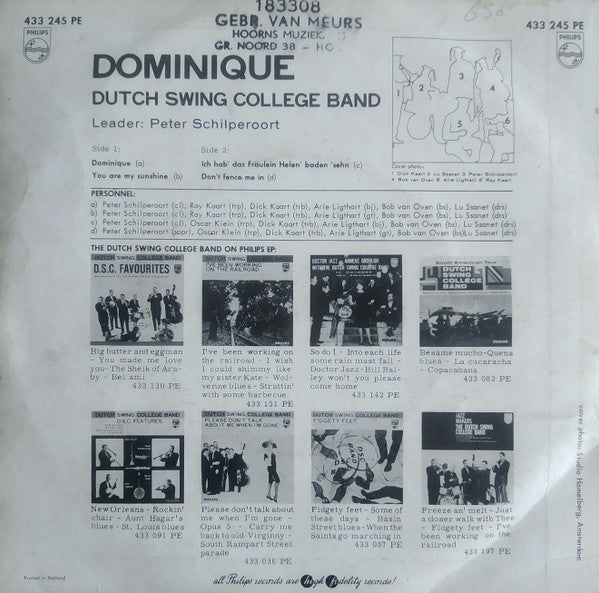 Dutch Swing College Band - Dominique Vinyl Singles EP Vinyl Very Good (VG) <br> Hoes Good Plus (G+)