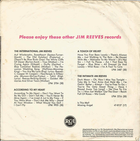 Jim Reeves - Maria Elena Vinyl Singles