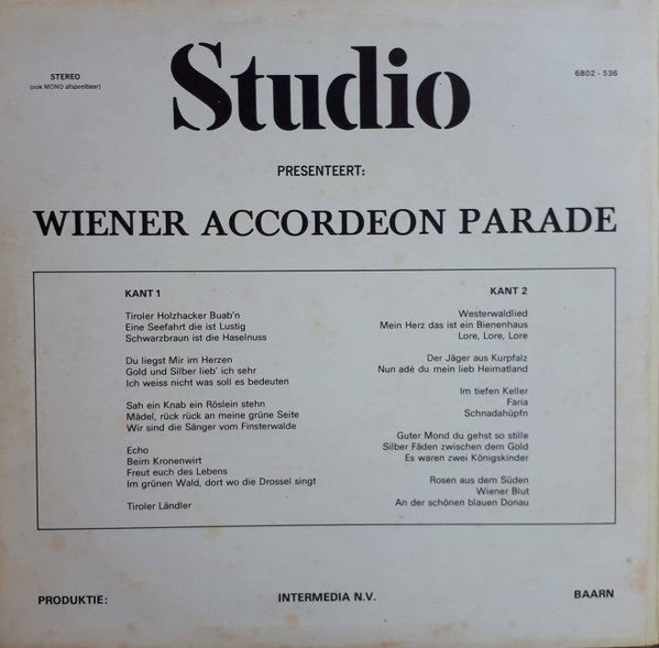 Various - Wiener Accordeon Parade (LP) Vinyl LP Vinyl Very Good (VG) <br> Hoes Good Plus (G+)