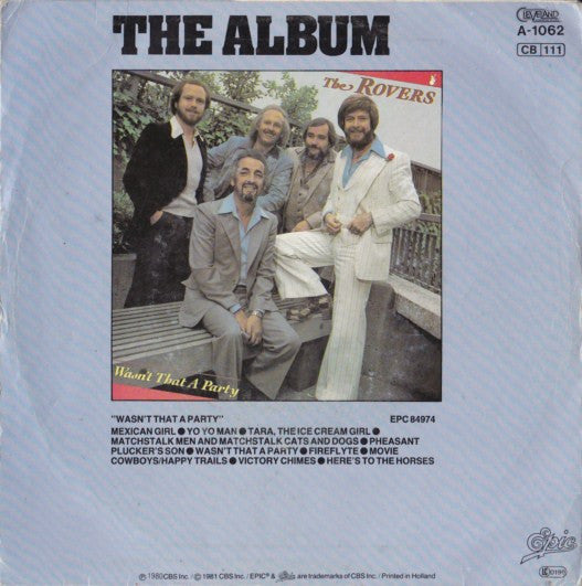 Rovers - Wasn't That A Party Vinyl Singles Vinyl Very Good (VG) <br> Hoes Good Plus (G+)
