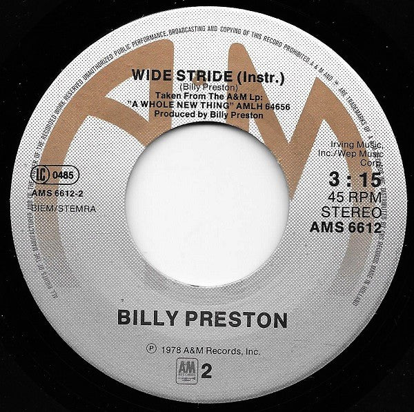 Billy Preston - Disco Dancin' Vinyl Singles Vinyl Very Good (VG) <br> Hoes Generic