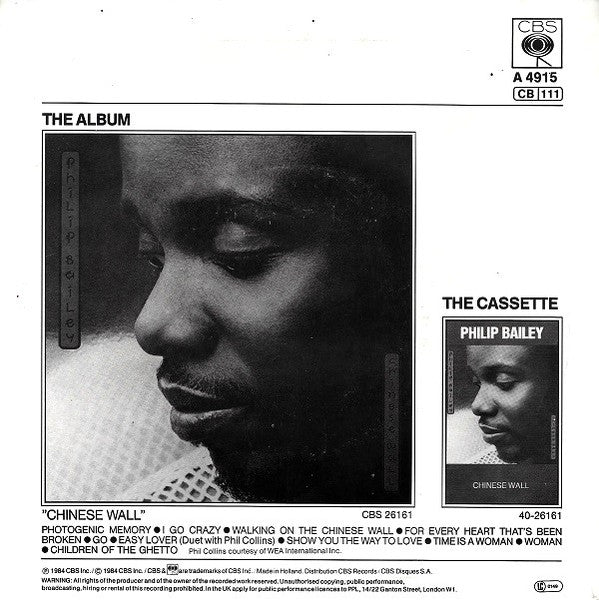 Philip Bailey Duet With Phil Collins - Easy Lover Vinyl Singles Vinyl Very Good (VG) <br> Hoes Good Plus (G+)