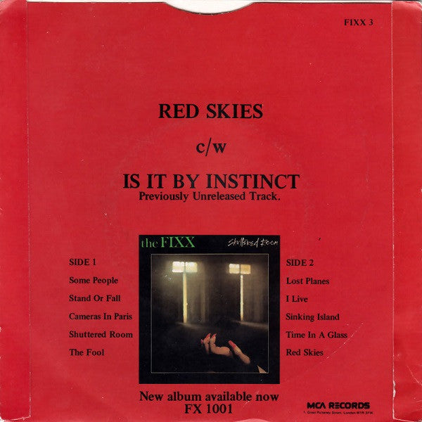 Fixx - Red Skies Vinyl Singles Vinyl Very Good (VG) <br> Hoes Good Plus (G+)
