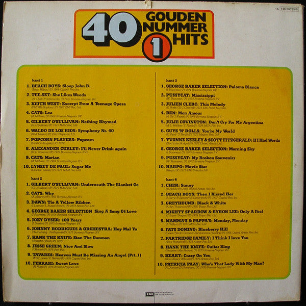 Various - 40 Gouden Nummer 1 Hits (LP) Vinyl LP Dubbel Vinyl Very Good (VG) <br> Hoes Good Plus (G+)