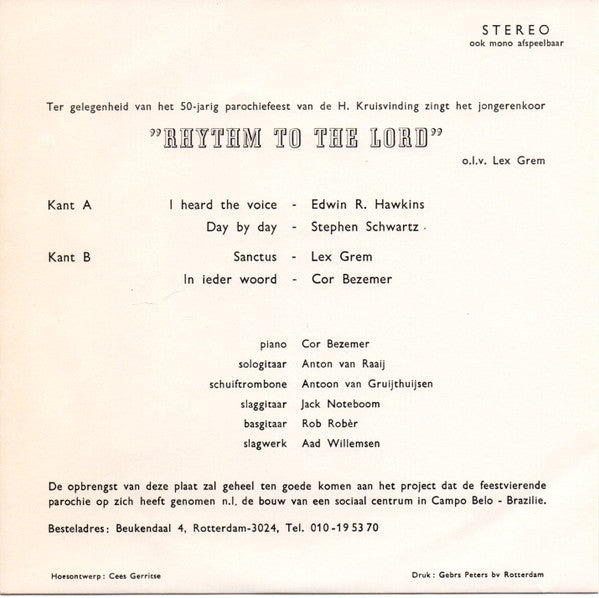 Jongerenkoor Rhythm To The Lord - I Heard The Voice Of Jesus Vinyl Singles Vinyl (VG) <br> Hoes (G+)