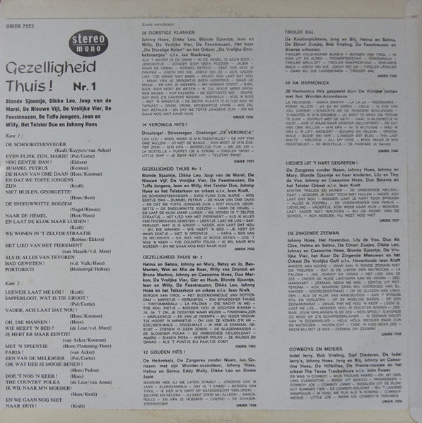 Johnny Hoes presenteert: Gezelligheid Thuis! * (LP) (B-Keus) Vinyl LP Vinyl Goed / Hoes Redelijk