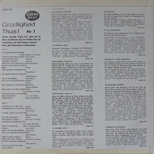 Johnny Hoes presenteert: Gezelligheid Thuis! 1 (LP) (B-Keus) Vinyl LP Vinyl (G) <br> Hoes (F) "VINYLSINGLES.NL"