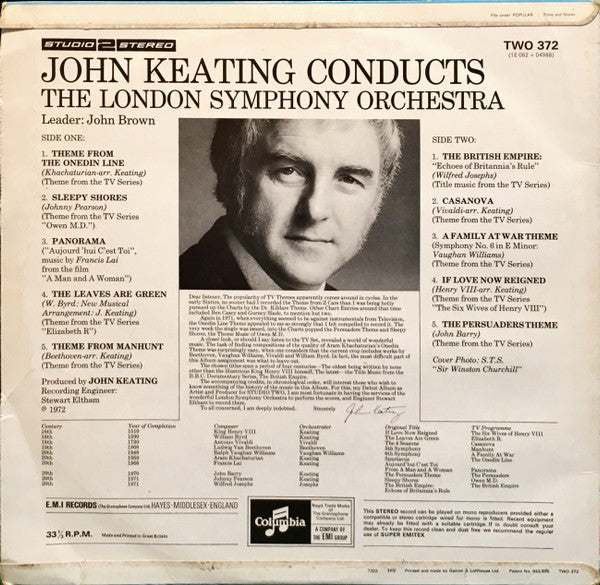 John Keating - John Keating Conducts The London Symphony Orchestra (LP) Vinyl LP Vinyl Very Good (VG) <br> Hoes Good Plus (G+)