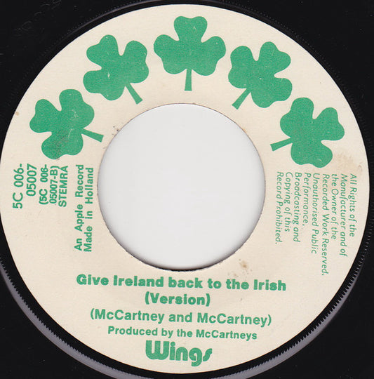 Wings - Give Ireland Back To The Irish Vinyl Singles Vinyl Zeer Goed / Hoesje Generic "VINYLSINGLES.NL"
