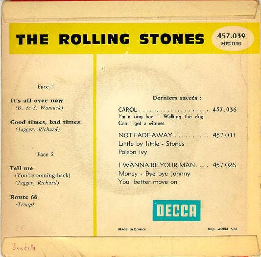 Rolling Stones - It's All Over Now Vinyl Singles Vinyl Slecht / Hoesje Slecht "VINYLSINGLES.NL"