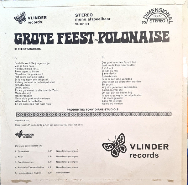 Jaap Valkhoff Orchestra - Grote Feest-Polonaise - ** Feestkrakers (LP) Vinyl LP Vinyl Very Good (VG) <br> Hoes Good Plus (G+)