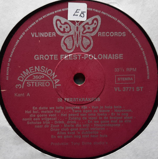 Unknown Artist - Grote Feest-Polonaise - 32 Feestkrakers (LP) (B-Keus) Vinyl LP Vinyl (G) <br> Hoes (F) "VINYLSINGLES.NL"