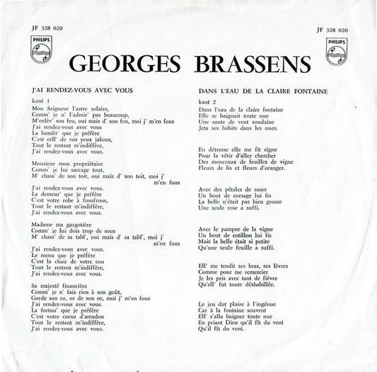 Georges Brassens - J'ai Rendez-Vous Avec Vous Vinyl Singles Vinyl Zeer Goed / Hoesje Goed "VINYLSINGLES.NL"