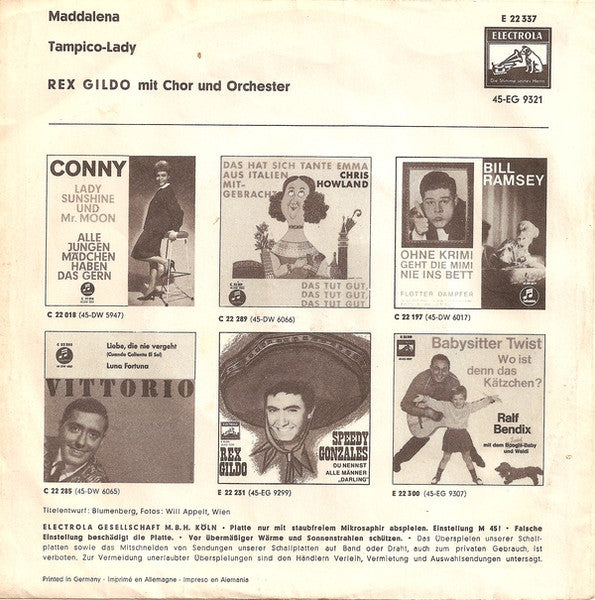 Rex Gildo - Maddalena Vinyl Singles Vinyl Very Good (VG) <br> Hoes Good Plus (G+)