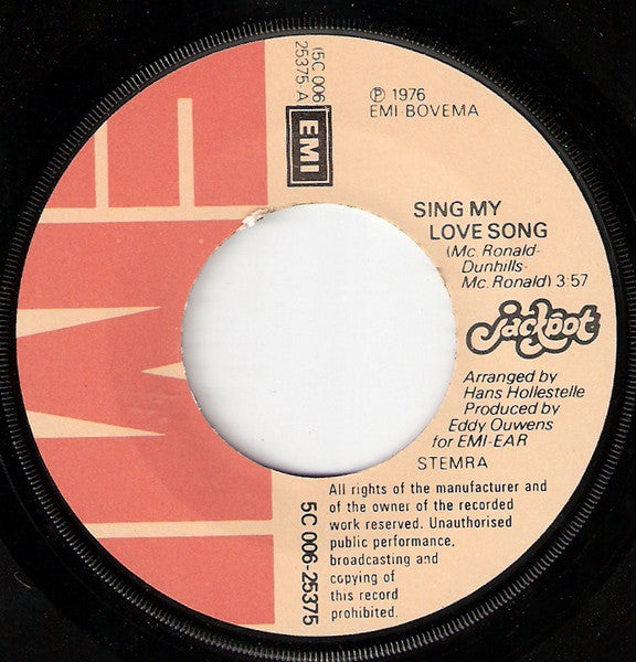 Jackpot - Sing My Love Song Vinyl Singles Vinyl Very Good (VG) <br> Hoes Generic
