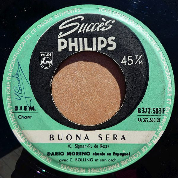 Dario Moreno - Chante En Espagnol Vinyl Singles Vinyl Very Good (VG) <br> Hoes Good Plus (G+)