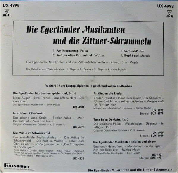 Original Egerländer Musikanten - Die Egerländer Musikanten Und Die Zittner-Schrammeln Vinyl Singles Vinyl Very Good (VG) <br> Hoes Good Plus (G+)