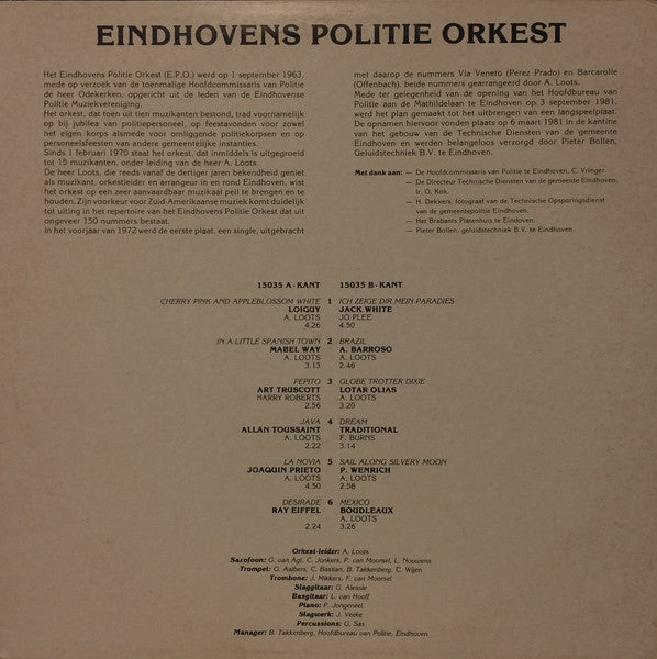 Eindhovens Politie Orkest (E.P.O.) - Eindhovens Politie Orkest (LP) Vinyl LP Vinyl Very Good (VG) <br> Hoes Good Plus (G+)