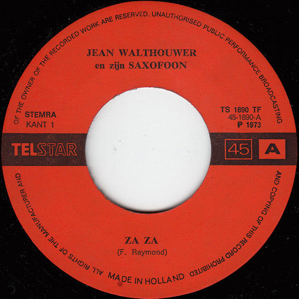 Jean Walthouwer - Za Za Vinyl Singles Vinyl Very Good (VG) <br> Hoes Good Plus (G+)