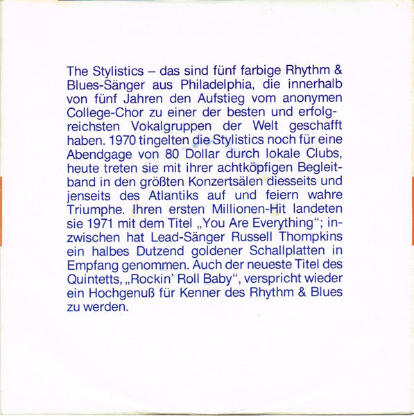 Stylistics - Rockin' Roll Baby Vinyl Singles