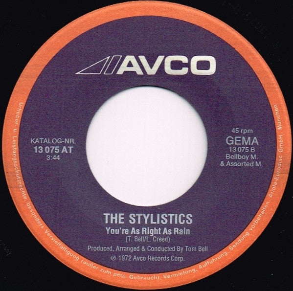 Stylistics - Rockin' Roll Baby Vinyl Singles Vinyl Very Good (VG) <br> Hoes Good Plus (G+)