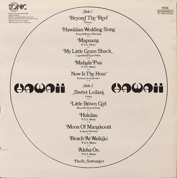 Pacific Serenaders - Hawaii Hawaii (LP) Vinyl LP Vinyl Very Good (VG) <br> Hoes Good Plus (G+)