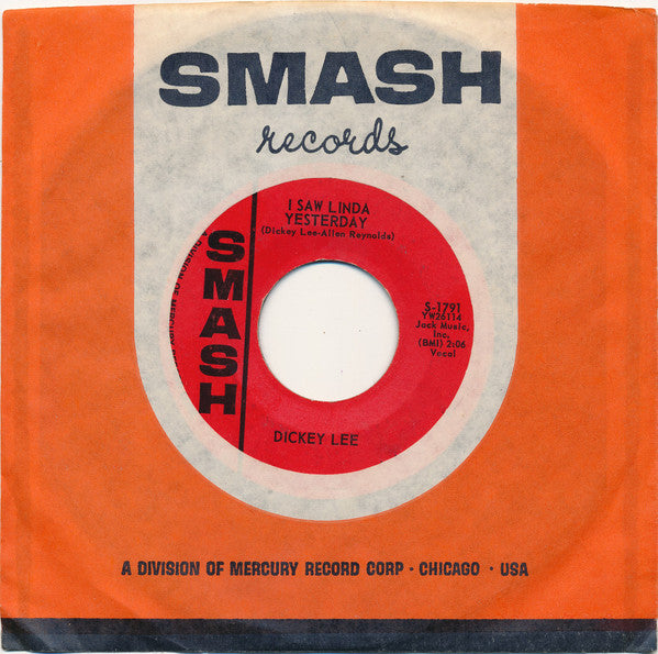 Dickey Lee - I Saw Linda Yesterday Vinyl Singles Vinyl Very Good (VG) <br> Hoes Generic