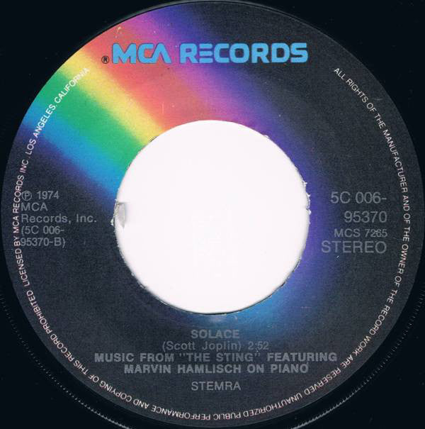 Marvin Hamlisch - Music From The Sting - The Entertainer Vinyl Singles Vinyl Very Good (VG) <br> Hoes Good Plus (G+)