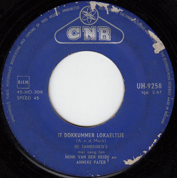 Sambrinco's - Koe Ik Mar Efkes Dyn Antlit Wer Sjen Vinyl Singles Vinyl Very Good (VG) <br> Hoes Good Plus (G+)