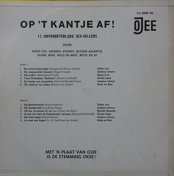 Various - Op 't Kantje Af! (LP) Vinyl LP Vinyl Very Good (VG) <br> Hoes Good Plus (G+)