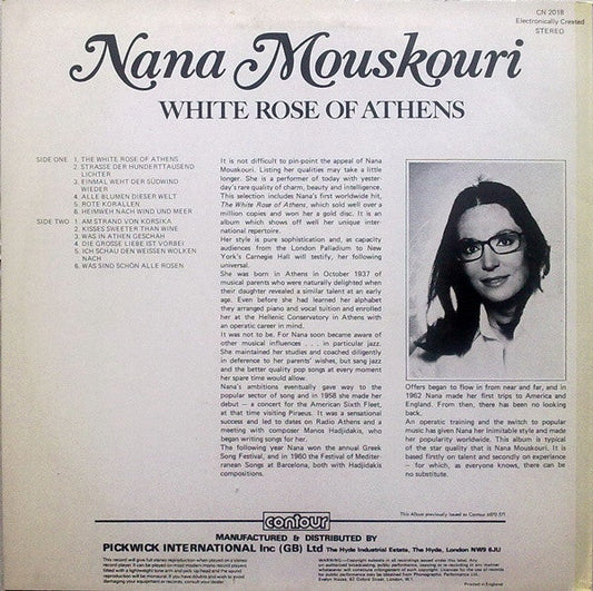 Nana Mouskouri - White Rose Of Athens (LP) Vinyl LP Vinyl Zeer Goed / Hoesje Goed "VINYLSINGLES.NL"