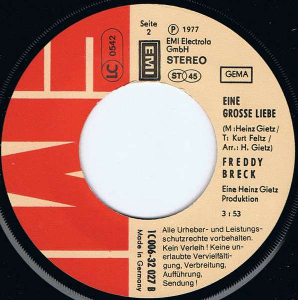 Freddy Breck - Die Sterne Steh'n Gut Vinyl Singles Vinyl Very Good (VG) <br> Hoes Good Plus (G+)