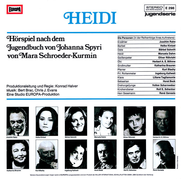 Johanna Spyri - Heidi (LP) Vinyl LP Vinyl Very Good (VG) <br> Hoes Good Plus (G+)