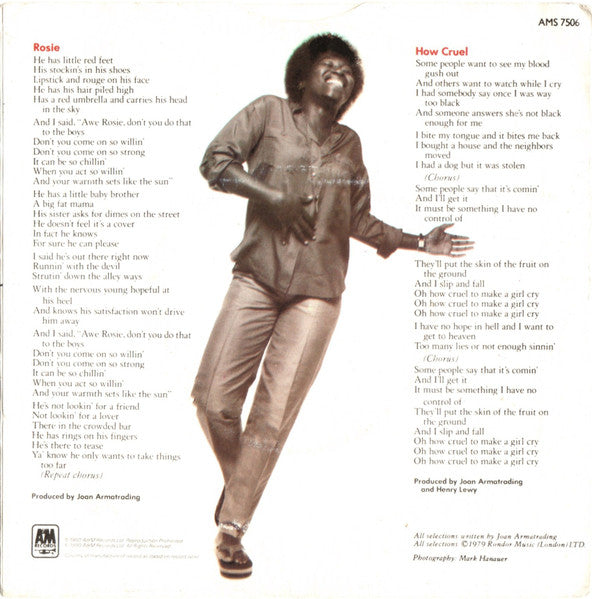 Joan Armatrading - Rosie 36406 Vinyl Singles Vinyl Very Good (VG) <br> Hoes Good Plus (G+)