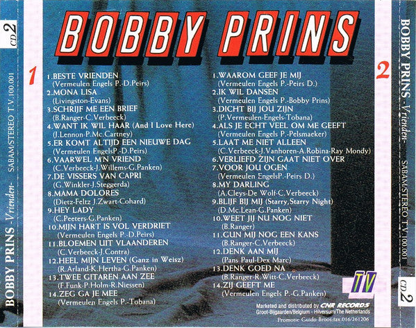 Bobby Prins - Vrienden (Vol. 1 & 2) (CD) Compact Disc Vinyl Very Good (VG) <br> Hoes Good Plus (G+)