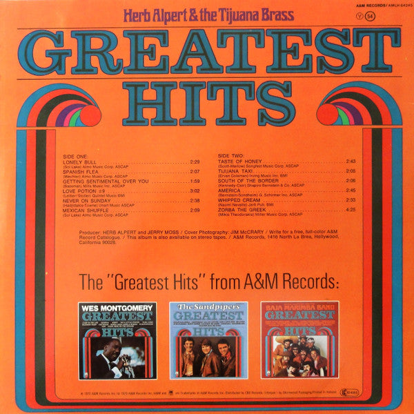 Herb Alpert & The Tijuana Brass - Greatest Hits (LP) Vinyl LP Vinyl Very Good (VG) <br> Hoes Good Plus (G+)